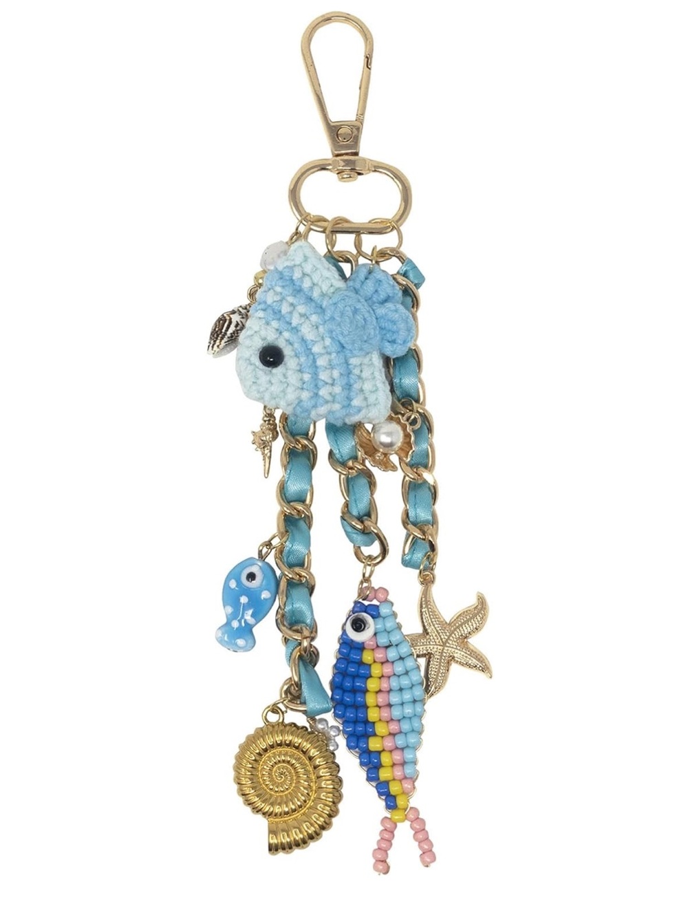 Lilly Pulitzer Blue Beaded Fish Bag Charm Keychain Coastal Beach Theme - New